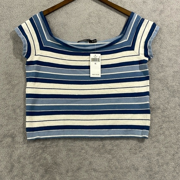NEW Lauren Ralph Lauren Womens XL Striped Off-The-Should Multi color Crop H692 - Picture 2 of 8